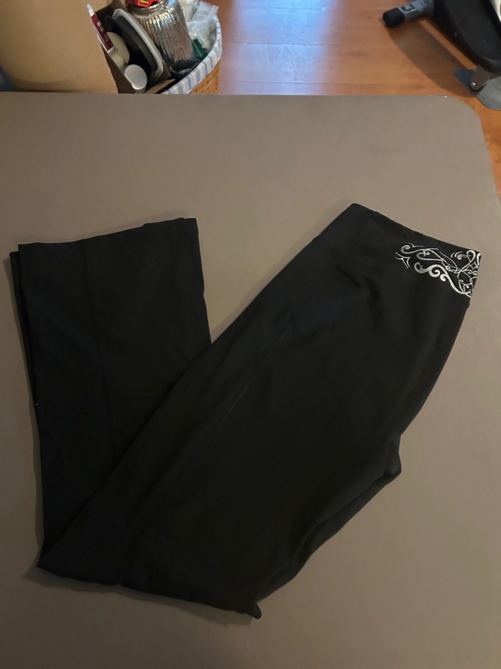 Bally Black Boot-Cut Pants with White Waist Embroidery